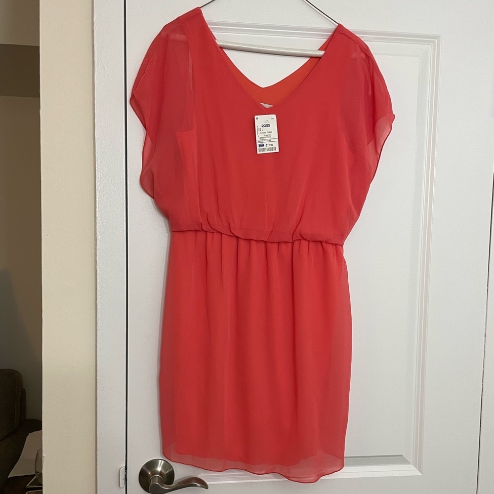 Short sleeve knee length dress, orange/coral color, from Ross. Never been worn.